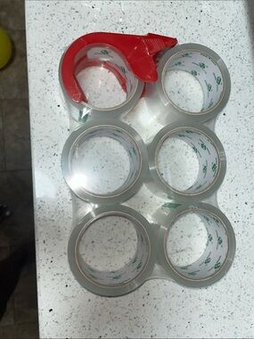 Clear Packing Tape 6-Pack with Red Dispenser - Multipurpose Shipping Tape